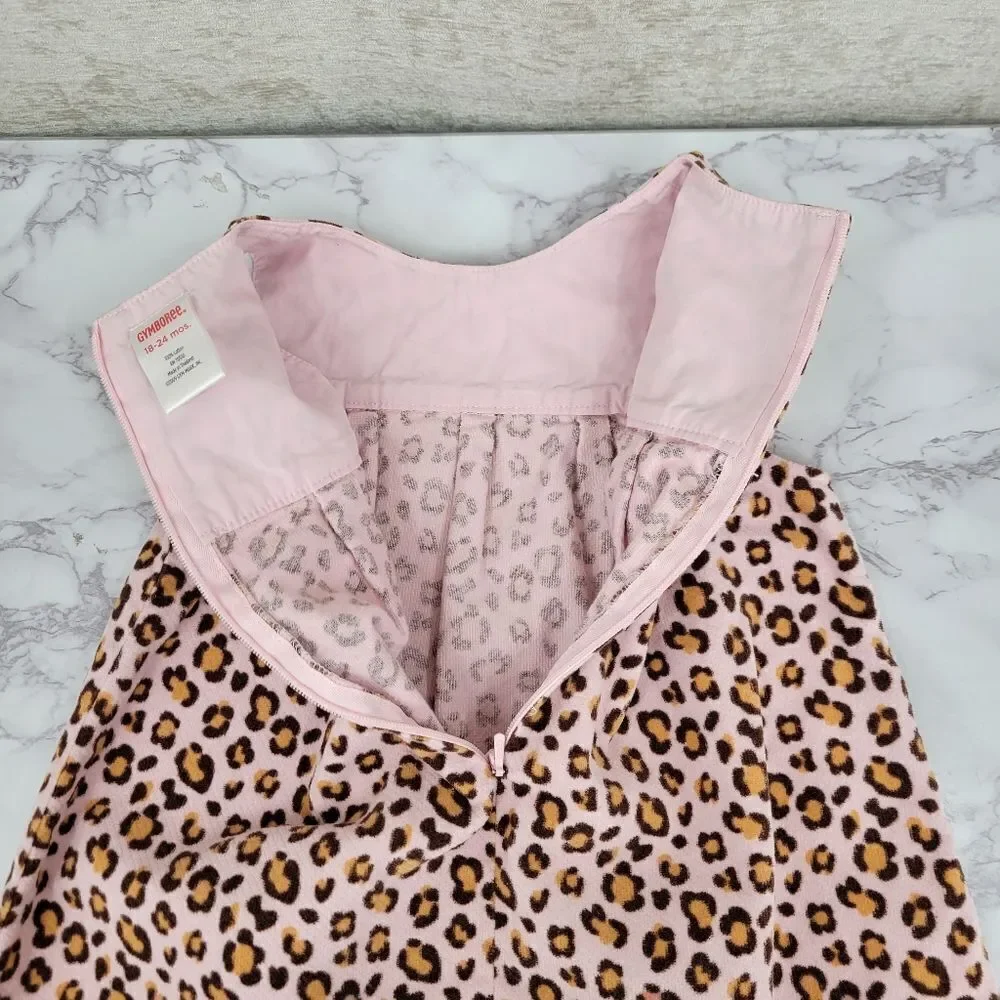 Gymboree Shift Dress Pink Leopard Velvet Cotton Girls Size Infant 18-24mo